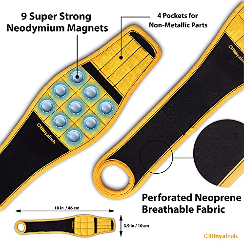 BINYATOOLS Magnetic Wristband for Tools Gift for Him Magnet Screw Holder Wrist Support Keeps Screws Nails, Drill Bits Handy Unique Tool Gadgets Men’s Gadgets Dad Gadgets - color: Yellow