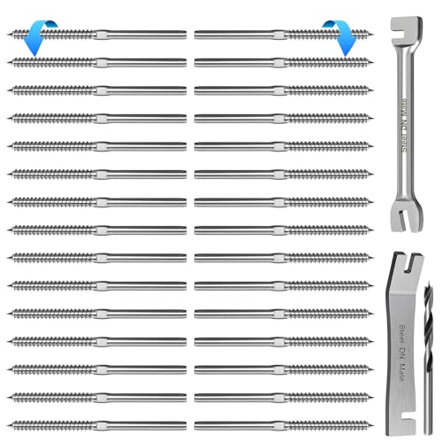 Steel DN Mate 30 Pack Left&Right Handed Thread Swage Lag Screws for Wood Post of 1/8" Deck Railing Kit, T316 Stainless Steel Cable Railing/Stair Deck Railing, DIY Baluster Hardware, Wrench Included - color: Silver