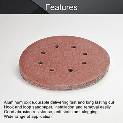 Utoolmart 10pcs 7 Inch 8 Hole Hook and Loop Sanding Disc 80Grit Flocking Sandpaper for Random Orbit Sander - size: 80 Grit