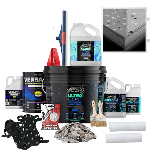 2X Thicker Epoxy Floor Kit for Concrete, Gray/Keystone Flake, 600 ft² - size: 600 ft², style: Medium Gray with Keystone