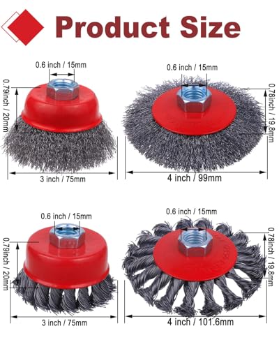 6-Piece, Angle Grinder Wire Wheel, 4 1/2" Angle Grinder Attachments - style: 2*3” Cup Brush + 2*4” Wheel Brush + 2* Steel Brush