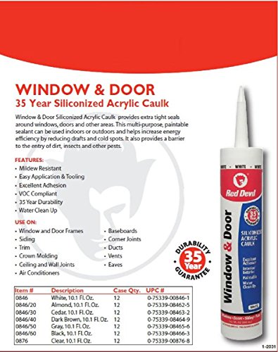 Red Devil 084630 Window & Door Siliconized Acrylic Caulk, Cedar, 10.1 oz, Pack of 12, Made in USA - color: Cedar, style: Pack of 12