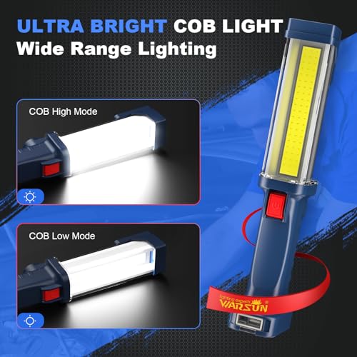 WARSUN LED Work Light Rechargeable, Portable Mechanic Trouble Light with1200 Lumens, COB worklight Magnetic Base, Cordless Floodlight for Car Repair, Camping, Hiking, Gift for Dad - style: COB