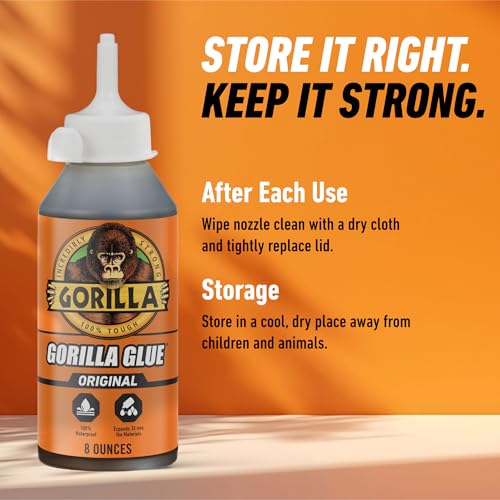 Gorilla Original Glue, Waterproof Polyurethane, Brown, 8 oz - size: 8oz