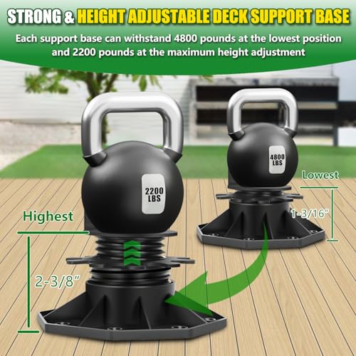 24Pack Adjustable Deck Support Pedestal Deck Foundation Base Support，Used for Floating Deck Platform Deck Floor Height Adjustment Raising, Adjustment Raising from 1-3/16" to 2-3/8",Black