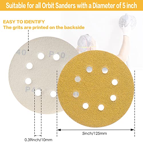 100PCS 5 Inch Sanding Discs 100 Grit Random Orbit Sander Sandpaper - style: Advanced Aluminum Oxide