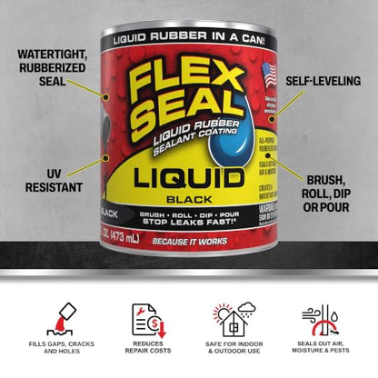 Flex Seal Liquid Rubber Sealant Coating, Waterproof, Black, 16 oz - color: Black, size: 16 oz