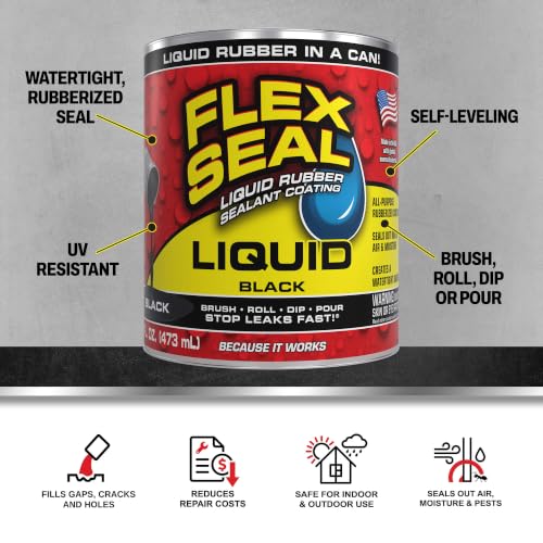 Flex Seal Liquid Rubber Sealant Coating, Waterproof, Black, 16 oz - color: Black, size: 16 oz