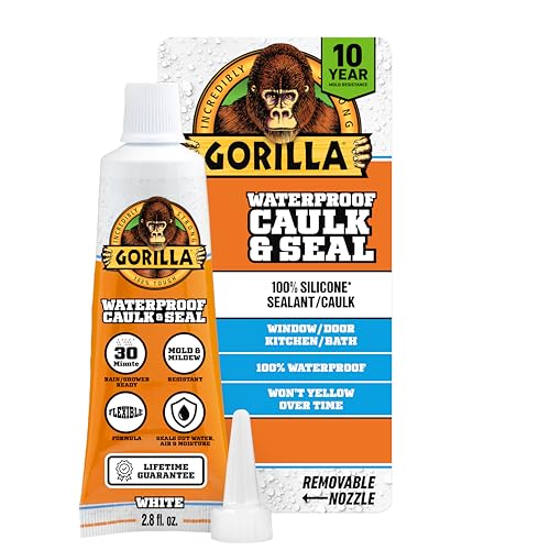 Gorilla 100% Silicone Caulk, Waterproof Sealant, 2.8oz Squeeze Tube, White - color: White, size: 1 - Pack