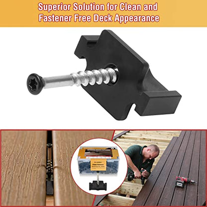 Hidden Deck Fasteners for Composite Decking Board, Universal Hidden Fasteners with Stainless Steel Screws, Composite Decking Clips for Wood Deck Framing, 900 Pack for 500 SQ.FT. - color: Black, 900 Pack