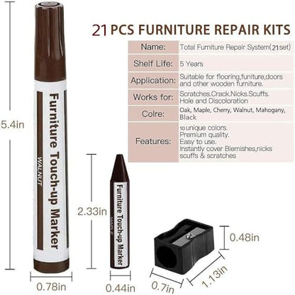 Furniture Markers Touch Up,Wood Filler Floor Scratch Repair Kits,Set of 21-Markers and Wax Sticks with Sharpener Kit for Funiture Repair,Floor Scratch.Touch Up Repair System Set,Wood Restore Pack