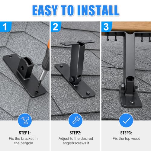 Heavy Duty Roof Riser Brackets, 180° Adjustable Patio Roof Riser, Black Metal Roof Riser Brackets for Patio Cover, Pergola, Gazebo, Wood Post (1 Pack) - color: Adjustable base, size: 1pcs
