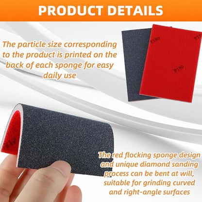16 Pcs 180 Grit Sanding Sponge, Ultra Fine Sandpaper Assortment Pads, Soft Foam Sanding Block Dry Wet Sandpaper for Model Drywall Metal Wood Furniture Polishing (P180) - size: P180