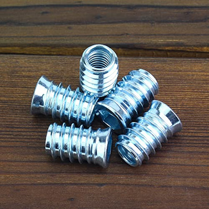 HELIFOUNER 15 Pieces 3/8”-16 x 25mm Threaded Inserts with Hex Wrench for Wood Furniture, 3/8-16 Threaded Inserts, Wood Inserts, Blue Zinc Plated Carbon Steel Threaded Inserts for Wood Furniture Screw - size: 3/8"-16 x 25mm