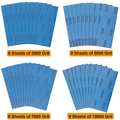 AUSTOR 36 Pcs Wet and Dry Sandpaper 3000 5000 7000 10000 Grit Sanding Paper
