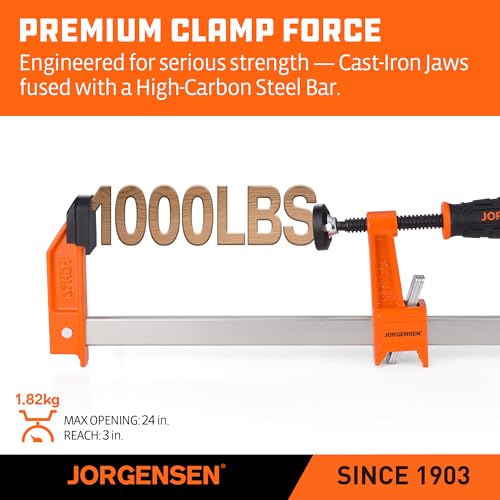 Jorgensen 24" Heavy-Duty Steel Bar Clamp Set, 1000 lbs Load Limit, 2-Pack - size: 24 Inch Heavy Duty