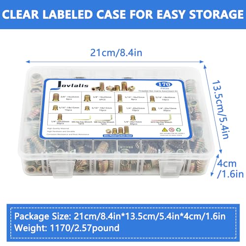 Threaded Inserts 170 PCS, 10 Sizes Assortment Kit for Wood Furniture - size: 170 PCS