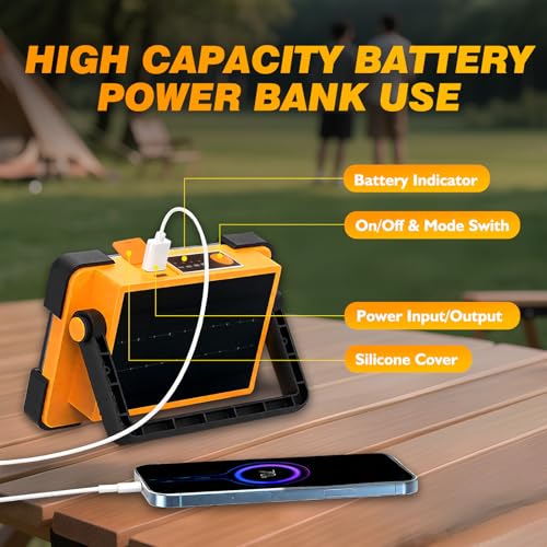 120W Solar Rechargeable 144 LED Work Light, 10000LM Flood Light - color: Yellow