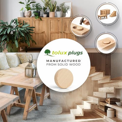 Tolux Wooden Plugs 20 mm (0.79"), Wood Screw Hole Plugs, 20 × 9 mm (0.79 × 0.35"), 40 pcs - size: 20x9 mm/ 0.79x0.35 in
