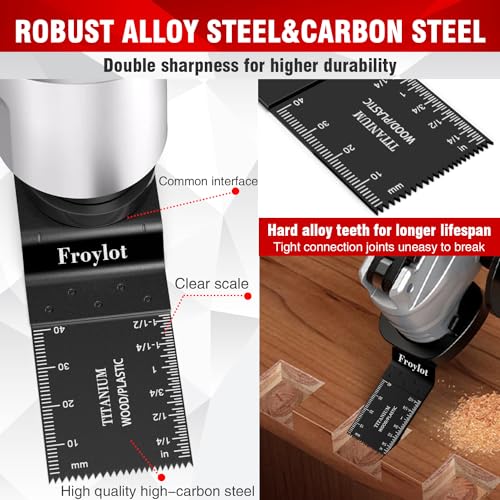 49PCS Universal Oscillating Tool Saw Blade Kit - Titanium Bi-Metal Multitool Blades Cutting Wood Nails/Metal/Plastic -Fits Black Decker DeWALT Porter Cable Rockwell Ridgid Ryobi Chicago Craftsman - size: 49pcs kits