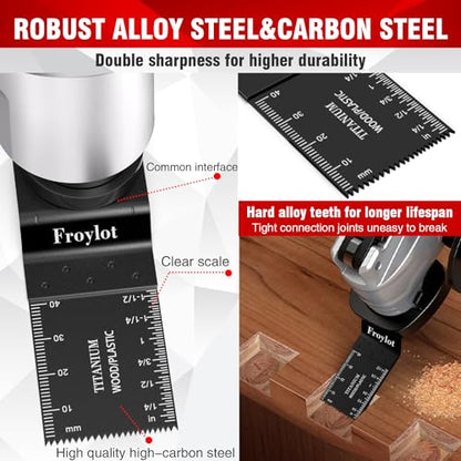 49PCS Universal Oscillating Tool Saw Blade Kit - Titanium Bi-Metal Multitool Blades Cutting Wood Nails/Metal/Plastic -Fits Black Decker DeWALT Porter Cable Rockwell Ridgid Ryobi Chicago Craftsman - size: 49pcs kits