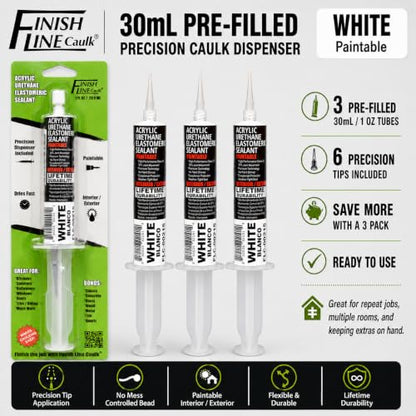 30mL Pre-Filled Precision Caulk Applicator White, 3-Pack - color: White