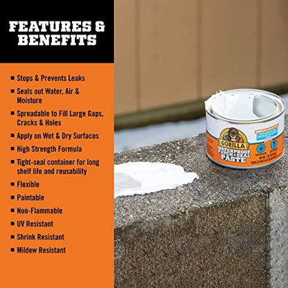 Gorilla Waterproof Patch & Seal Rubberized Sealant Paste, White, 1lb Can (Bulk Pack of 6)
