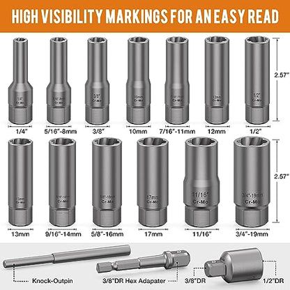 16PCS 3/8" Drive Deep Bolt Socket Extractor Set, Bolt Nut Remover Set - size: 16PCS