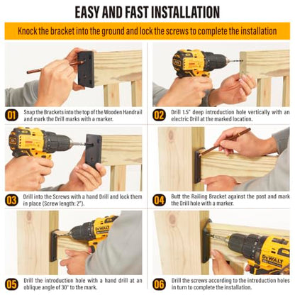 40pcs ADC-12 Aluminum Deck Railing Bracket, Deck Railing Connectors for 2"x4" (Actually 1.5"x3.5") Wooden Deck Railing Post to Handrail Connection (Black)