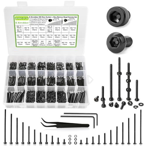 2060Pcs M2 Screw Kit Hex Socket & Button Head Bolts and Nuts Set - size: M2 - Socket Head & Button Head