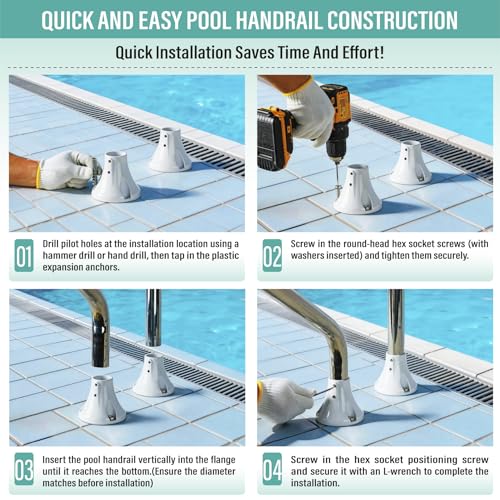 1 1/2" Pool Ladder Flange, Cast Aluminum Pool Deck Anchor Flange, 2 Pack - size: 1 1/2''