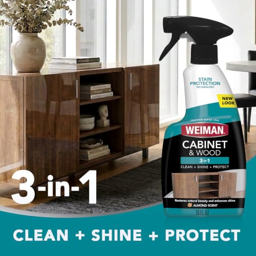 Weiman Cabinet & Wood Clean & Shine Spray - Furniture, Kitchen Cabinets, Baseboard & Trim, Fresh Almond Scent, Microfiber Cloth Included - size: 16 fl oz (Pack of 1)