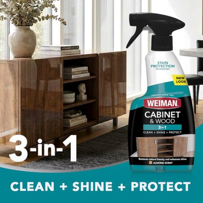 Weiman Cabinet & Wood Clean & Shine Spray - Furniture, Kitchen Cabinets, Baseboard & Trim, Fresh Almond Scent, Microfiber Cloth Included - size: 16 fl oz (Pack of 1)