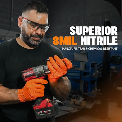 GRIPXX Herkules Grip Heavy Duty 8Mil Nitrile Gloves,3D Raised Diamond Texture-Latex & Powder Free-Industrial, Mechanic - color: Orange, size: X-Large