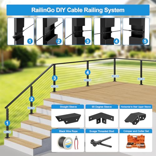 Black Cable Railing Handrail Corner Connectors, Aluminum - size: 90 Degree Sleeve