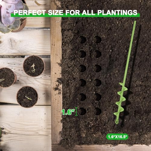 Auger Drill Bit for Planting - 1.6"X16.5" Heavy-Duty Garden Auger Spiral Drill Bit - Bulb Planter Tool - 3/8" Hex Drive Drill - size: 1.6"X16.5"-Green