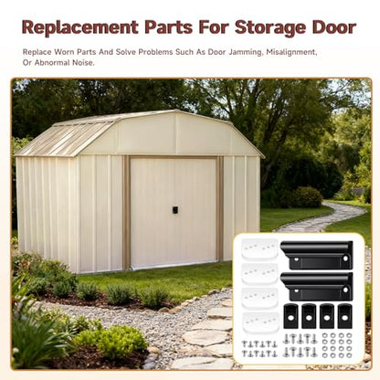 Shed Door Tune Up Full Kit Metal Door Glides Kit Compatible with Arrow ShelterLogic Shed Replace#: Dk100-A，Includes 2 Door Handles, 4 Lower Door Guides 4 Door Slides Screws and Nuts