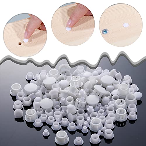 Qunclay 200 Pieces White Screw Hole Plugs 4 Sizes Plastic Cabinet Covers