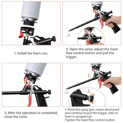 Lytool 2-Pack Spray Foam Gun Kit, PTFE-Coated Expanding Foam Applicator Gun with Extension Tubes & Cleaning Brushes, All-Metal PU Foam Gun for Insulation, Sealing, Gaps & Cracks - color: 2 Pcs Black