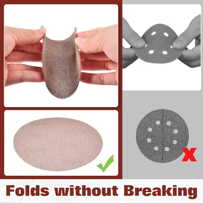 5 Inches Mesh Sandpaper 50 Pieces Hook and Loop Sanding Discs, Grits 80, 120, 180, 240, 320 Mesh Abrasive Dust Free Net Sandpaper Abrasives Pads Sander for Auto Body, Wood, Drywall, Metal - style: 5" x 50pcs