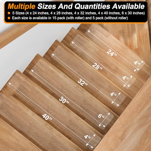 SMILOOL Clear Non-Slip Treads for Wooden Steps Indoor 5 Pack 4" x 32" Pre-Cut Anti-Slip Strips, Grip Tape Transparent Grips for Wood Stairs, Dogs, Kids and Pets, Waterproof - size: 4" X 32"