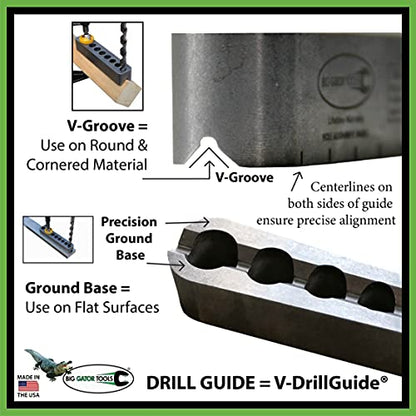 Big Gator Tools The Original V-Drill Guide STD1000DGNP, Sizes 1/8–3/8 Inch.