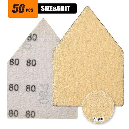 POLIWELL Orbital Triangle Sanding Sheets 50PCS 90x65mm Hook & Loop - style: 80 Girt