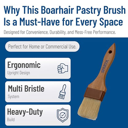 SPARTA Kitchen Basting Brush – 4037400 Basting Brush for Cooking Flat Boar Bristle Brush, Hardwood Handle for Kitchens, Restaurants, Catering, High Heat Food Prep, 2in, Pack of 12 - size: 2" Wide Flat Brush