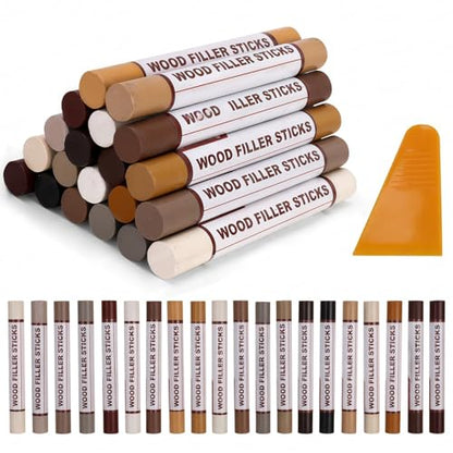 Wood Filler Sticks (20Colors) - Wax Repair Crayons for Scratches, Scuffs & Nail Holes on Furniture, Floors & Cabinets