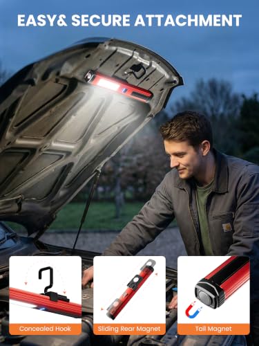 Rechargeable Magnetic Work Light, COB LED Task Light with Hook