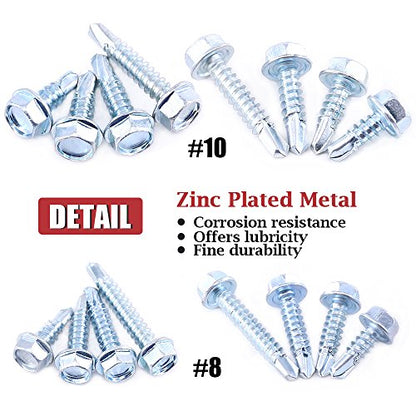 Hilitchi 220-Pieces Zinc Plated Hex Washer Head Self Drilling Sheet Metal Tek Screws Assortment Kit - style: Hex Washer Head