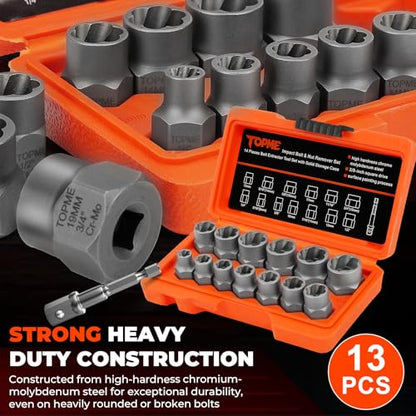 Bolt Extractor Kit,14 Piece Impact-Grade CR-MO Steel Nut Remover Set