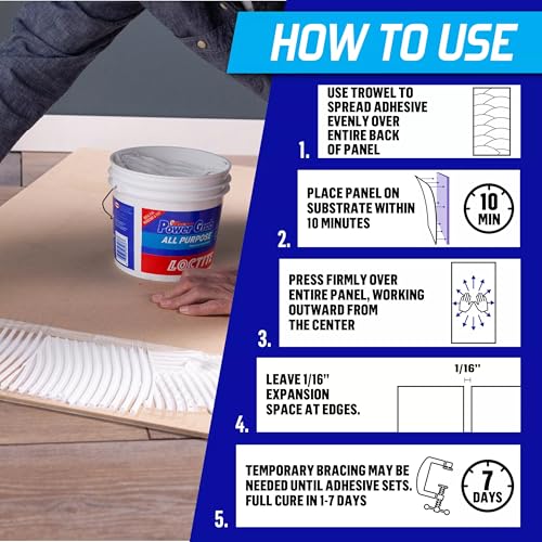 Loctite Power Grab Express All Purpose Construction Adhesive, White, 1 gallon Tub, 4 Pack - size: 4 Pack, style: 1 Gallon