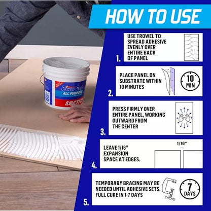 Loctite Power Grab Express All Purpose Construction Adhesive, White, 1 gallon Tub, 4 Pack - size: 4 Pack, style: 1 Gallon